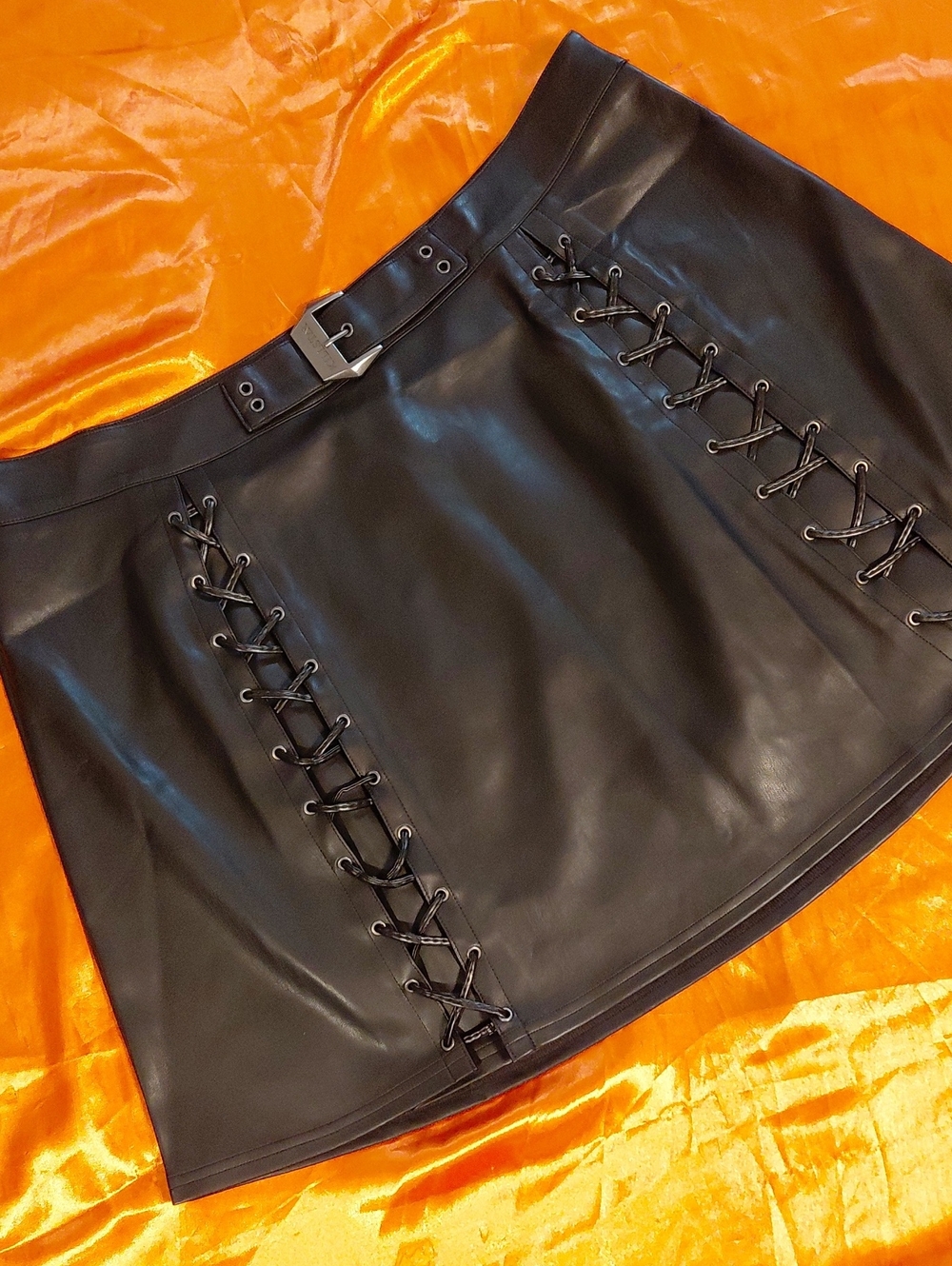 KILLSTAR 4X Black Faux Leather Lace-Up Mini Skirt